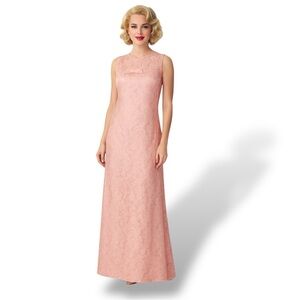 Vintage Dress 60s Pink Floral Brocade Maxi Long‎ Formal Bow Size Small